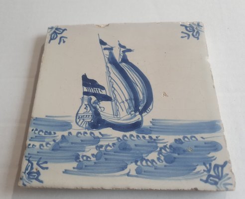 Dutch Ship Boat Tile from Delft, 1635-BXK-2026717