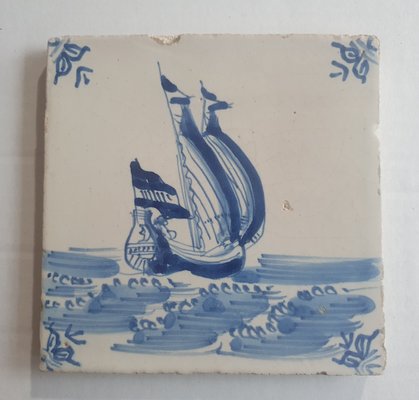 Dutch Ship Boat Tile from Delft, 1635-BXK-2026717