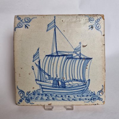 Dutch Ship Boat Tile from Delft, Amsterdam, 1620s-BXK-2026812