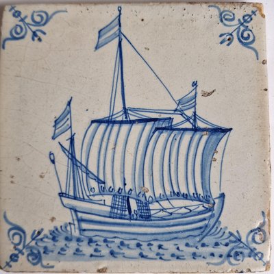 Dutch Ship Boat Tile from Delft, Amsterdam, 1620s-BXK-2026812