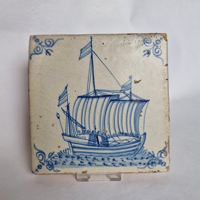 Dutch Ship Boat Tile from Delft, Amsterdam, 1620s-BXK-2026812