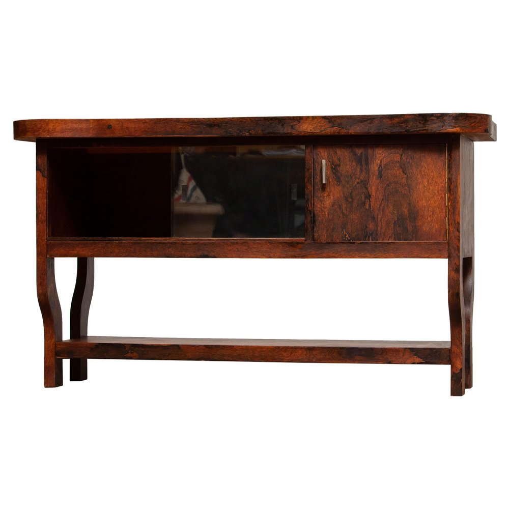 Dutch Sideboard with Glass Sliding and Wooden Folding Doors in Burl Walnut, 1920s