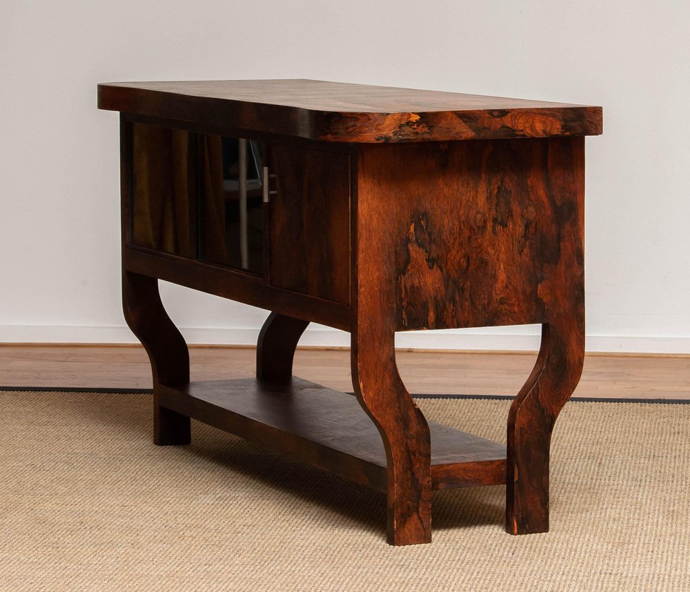 Dutch Sideboard with Glass Sliding and Wooden Folding Doors in Burl Walnut, 1920s