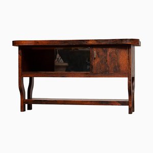 Dutch Sideboard with Glass Sliding and Wooden Folding Doors in Burl Walnut, 1920s-JE-987209