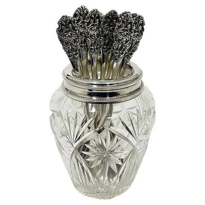 Dutch Silver and Crystal Spoon Vase with Twelve Spoons, 1910, Set of 13-UCH-1743418