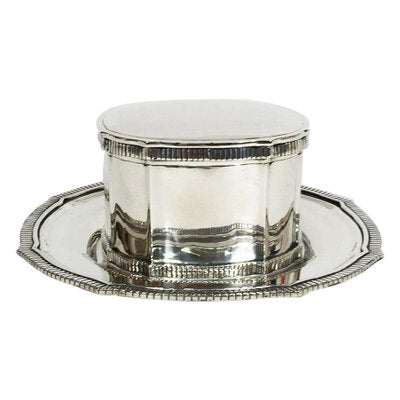 Dutch Silver Cardinal Model Biscuit Box with Plate, Set of 2-UCH-1224551