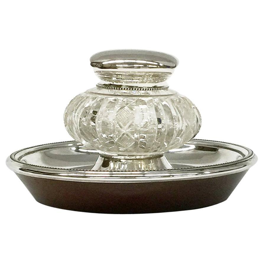 Dutch Silver & Crystal Cut Inkwell by J.M. Van Kempen en Zn for Voorschoten, 1874