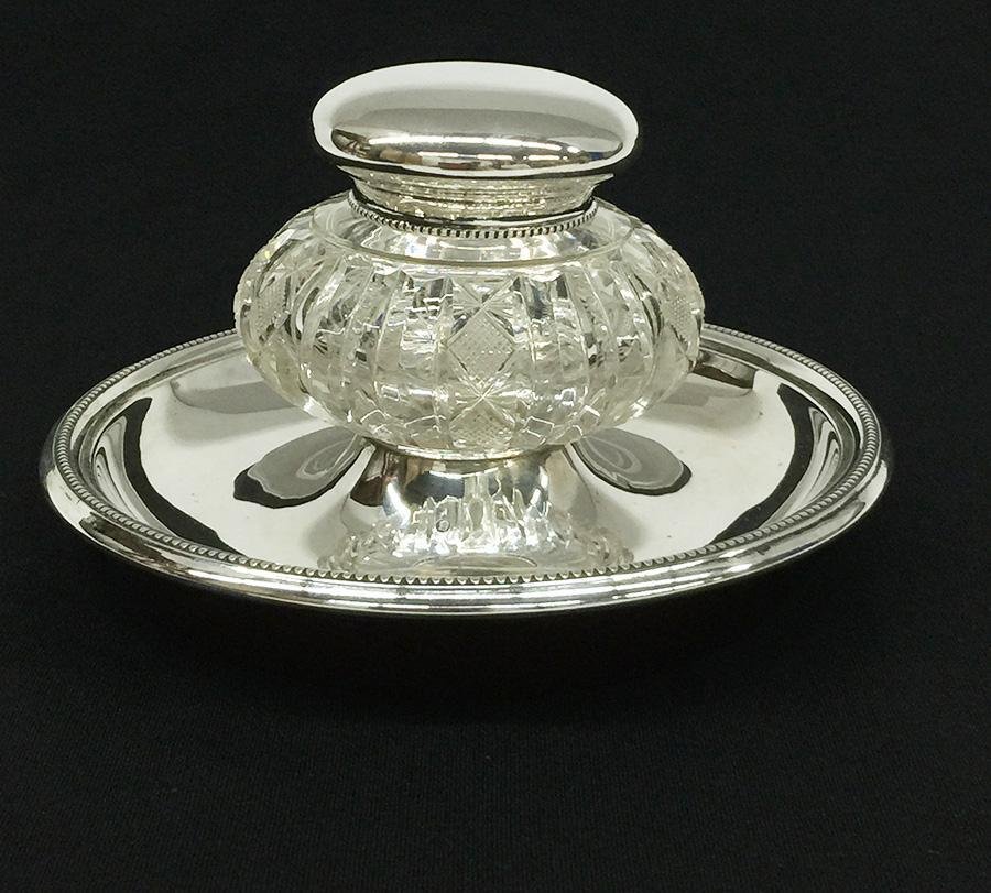 Dutch Silver & Crystal Cut Inkwell by J.M. Van Kempen en Zn for Voorschoten, 1874