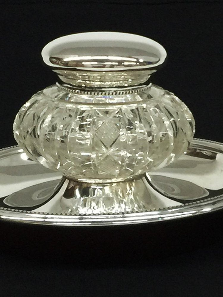 Dutch Silver & Crystal Cut Inkwell by J.M. Van Kempen en Zn for Voorschoten, 1874