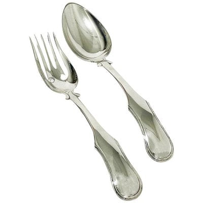 Dutch Silver Lettuce Place Setting by J. H. Eversbag & D. Van Outvoorst, 1884/86, Set of 2-UCH-1224318