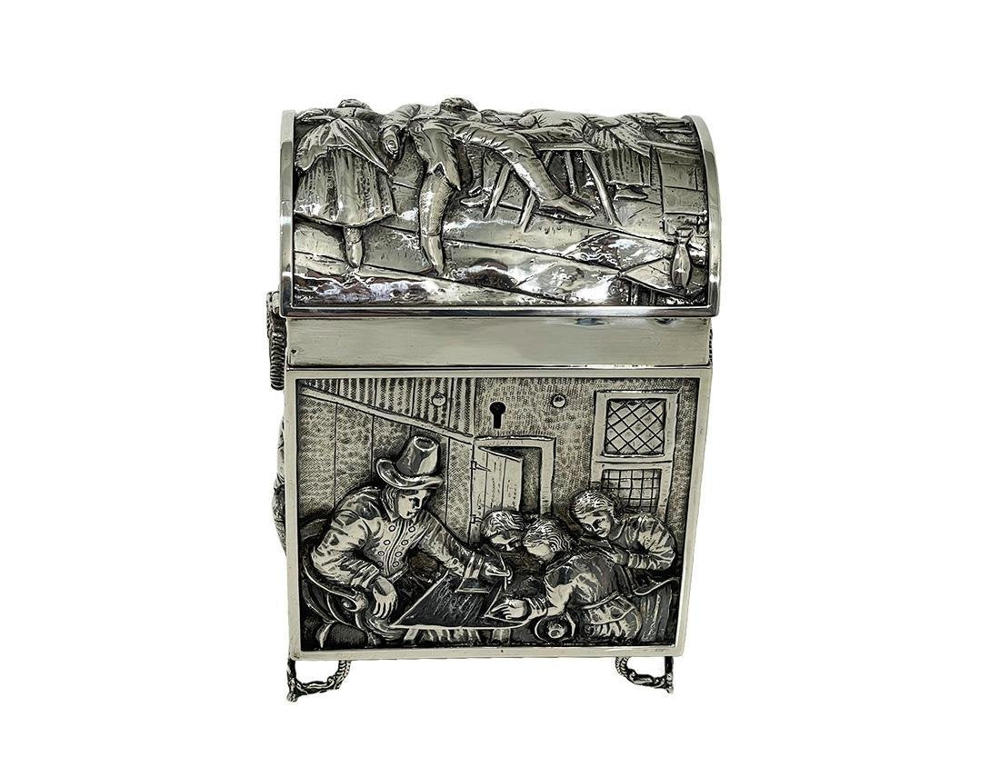 Dutch Silver Lidded Box with Scenes by Jan Steen, 1911