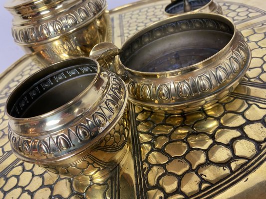 Dutch Smokers Table in Brass with Accessories from KMD-Daalderop, 1930s, Set of 5-WZZ-1279676