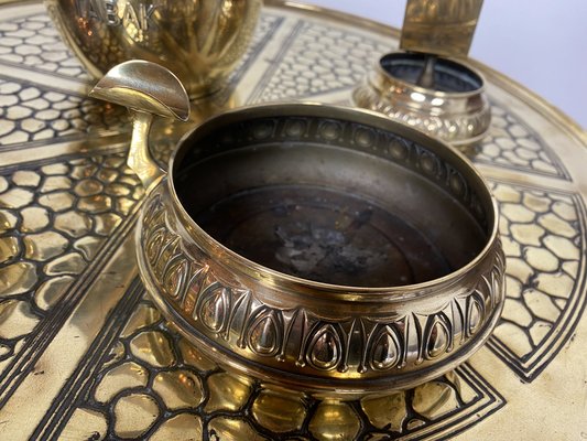 Dutch Smokers Table in Brass with Accessories from KMD-Daalderop, 1930s, Set of 5-WZZ-1279676