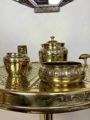 Dutch Smokers Table in Brass with Accessories from KMD-Daalderop, 1930s, Set of 5-WZZ-1279676