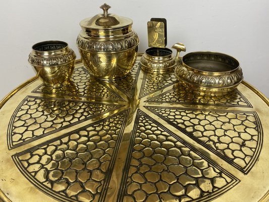 Dutch Smokers Table in Brass with Accessories from KMD-Daalderop, 1930s, Set of 5-WZZ-1279676