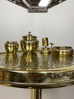 Dutch Smokers Table in Brass with Accessories from KMD-Daalderop, 1930s, Set of 5-WZZ-1279676