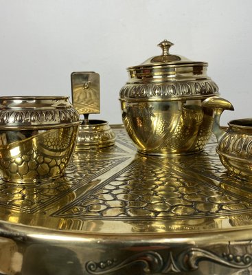 Dutch Smokers Table in Brass with Accessories from KMD-Daalderop, 1930s, Set of 5-WZZ-1279676