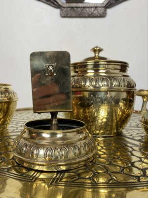 Dutch Smokers Table in Brass with Accessories from KMD-Daalderop, 1930s, Set of 5-WZZ-1279676