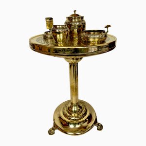 Dutch Smokers Table in Brass with Accessories from KMD-Daalderop, 1930s, Set of 5-WZZ-1279676