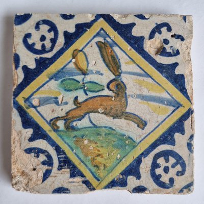 Dutch Square Tile Hare Tile from Delft, 1580s-BXK-2026751