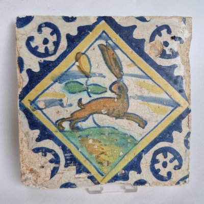 Dutch Square Tile Hare Tile from Delft, 1580s-BXK-2026751