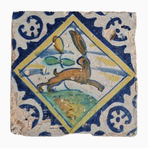 Dutch Square Tile Hare Tile from Delft, 1580s-BXK-2026751