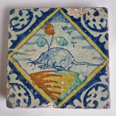 Dutch Square Tile Mouse Tile from Delft, 1580s-BXK-2026749