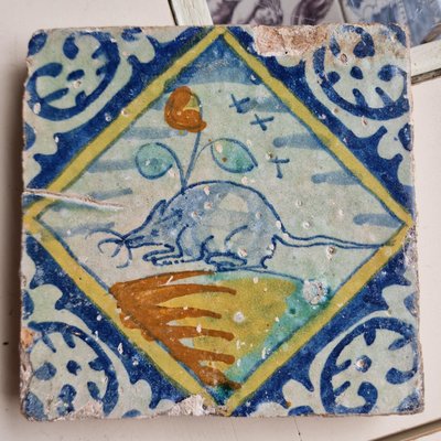 Dutch Square Tile Mouse Tile from Delft, 1580s-BXK-2026749