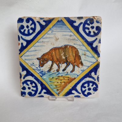 Dutch Square Tile Sheep Tile from Delft, 1600s-BXK-2026746