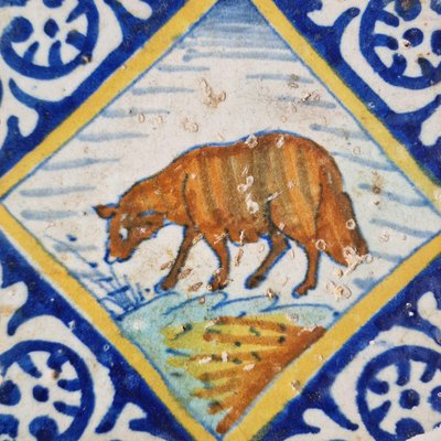 Dutch Square Tile Sheep Tile from Delft, 1600s-BXK-2026746