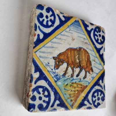 Dutch Square Tile Sheep Tile from Delft, 1600s-BXK-2026746