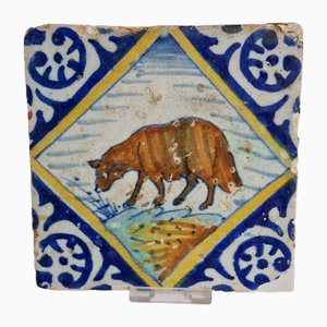 Dutch Square Tile Sheep Tile from Delft, 1600s-BXK-2026746