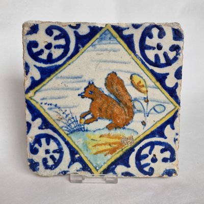 Dutch Square Tile Squirl Tile from Delft, 1600s-BXK-2026757