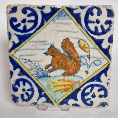 Dutch Square Tile Squirl Tile from Delft, 1600s-BXK-2026757