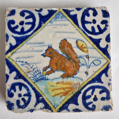 Dutch Square Tile Squirl Tile from Delft, 1600s-BXK-2026757