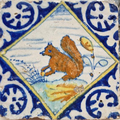 Dutch Square Tile Squirl Tile from Delft, 1600s-BXK-2026757