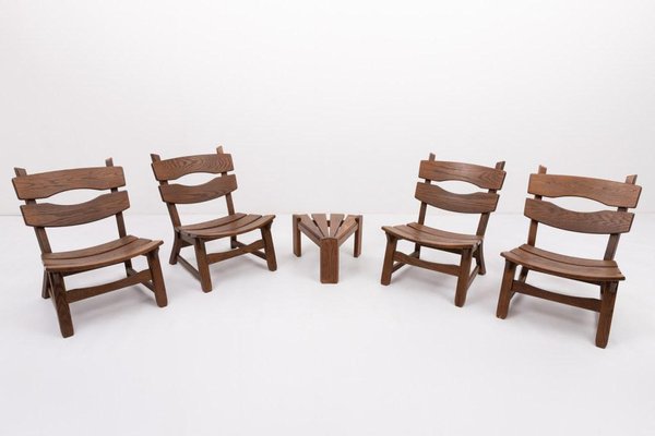 Dutch Stained Oak Chairs by Dittmann & Co. for Awa, 1970s, Set of 5-KMC-1740030