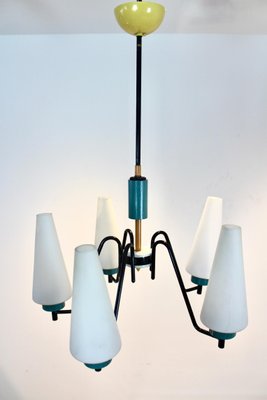 Dutch Steel, Wood & Opaline Glass Pendant-MO-1158532