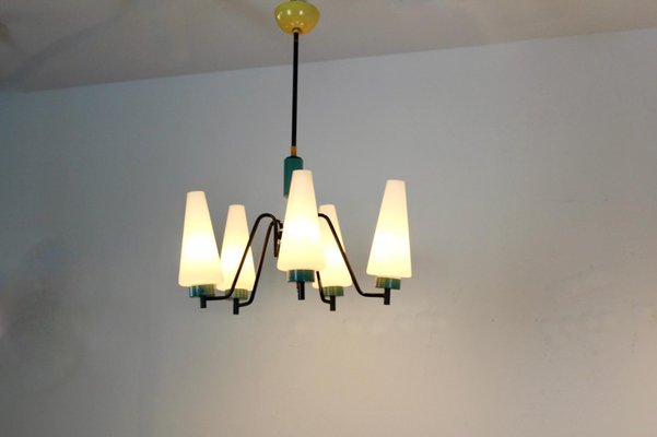 Dutch Steel, Wood & Opaline Glass Pendant-MO-1158532