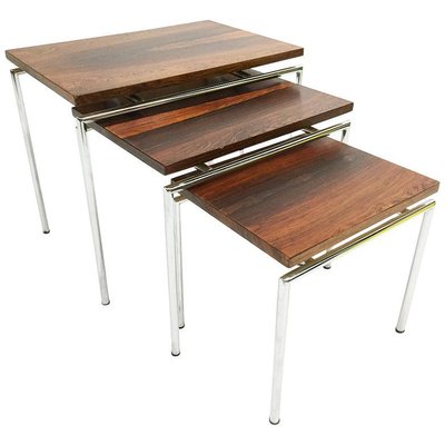 Dutch Veneered Wood and Chrome Nesting Tables, 1960s, Set of 3-UCH-1224901