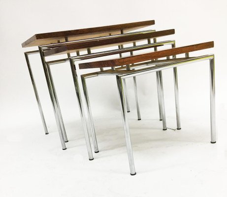 Dutch Veneered Wood and Chrome Nesting Tables, 1960s, Set of 3-UCH-1224901