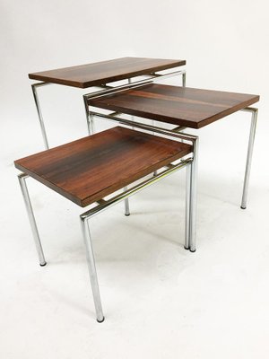 Dutch Veneered Wood and Chrome Nesting Tables, 1960s, Set of 3-UCH-1224901