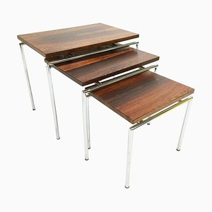 Dutch Veneered Wood and Chrome Nesting Tables, 1960s, Set of 3-UCH-1224901