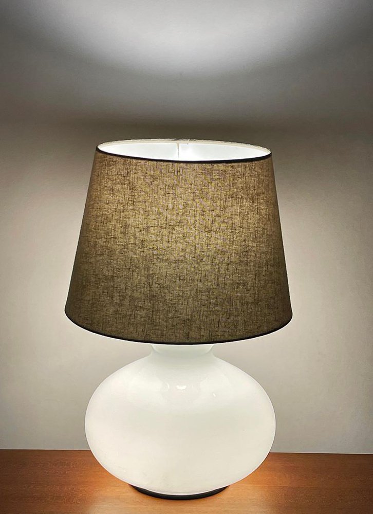 Dutch White Glass Table Lamp by Dijkstra, 1970s