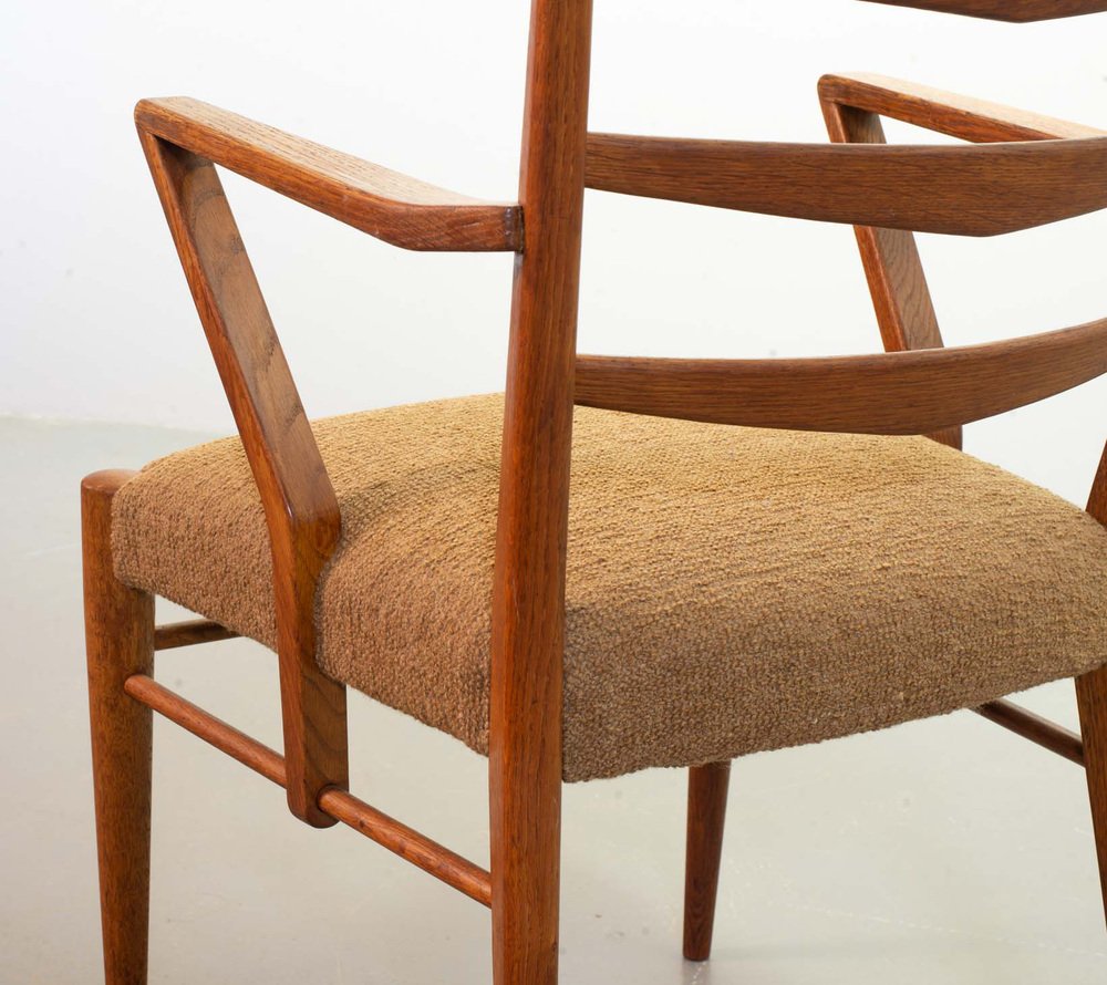 Dutch Wooden Ladder Armchairs with Bouclé Fabric by Cees Braakman, Netherlands, 1950s, Set of 2