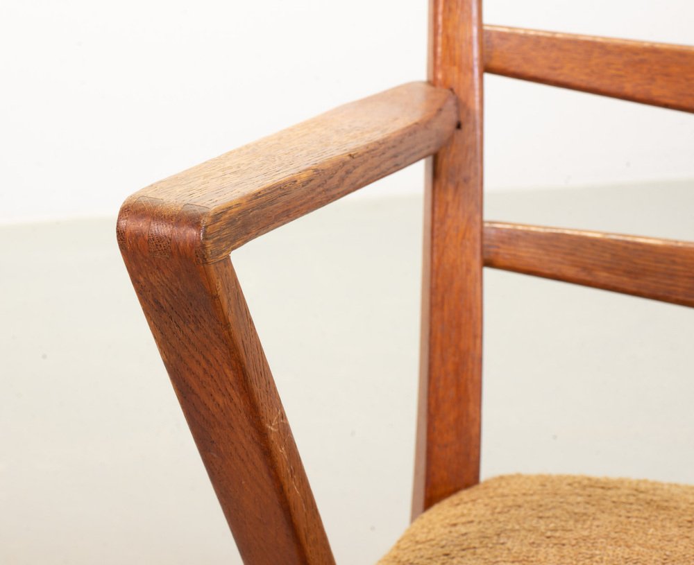 Dutch Wooden Ladder Armchairs with Bouclé Fabric by Cees Braakman, Netherlands, 1950s, Set of 2