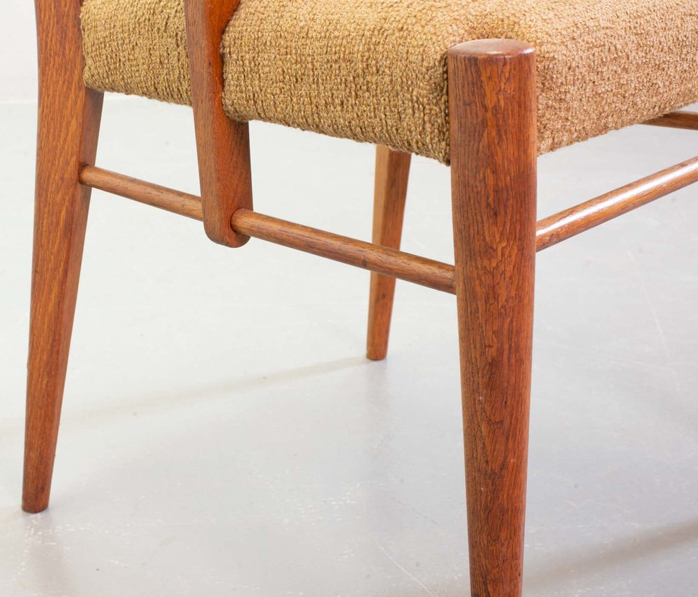 Dutch Wooden Ladder Armchairs with Bouclé Fabric by Cees Braakman, Netherlands, 1950s, Set of 2