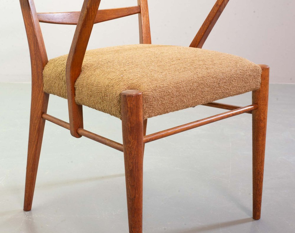 Dutch Wooden Ladder Armchairs with Bouclé Fabric by Cees Braakman, Netherlands, 1950s, Set of 2