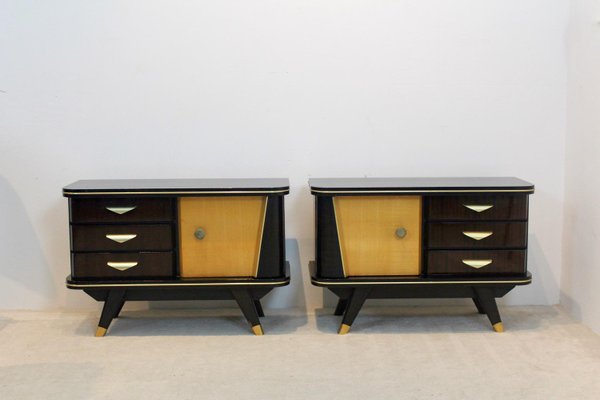 Dutch Wooden Nightstands, 1950s, Set of 2-MO-1005756