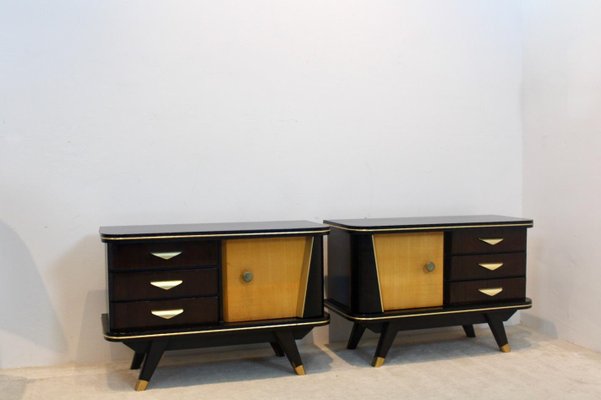 Dutch Wooden Nightstands, 1950s, Set of 2-MO-1005756